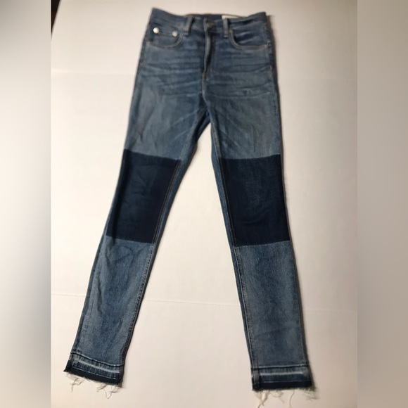 Rag & Bone Dive High-Rise Colorblock Capri Jeans, Indigo Olana Size 27 - Picture 2 of 11